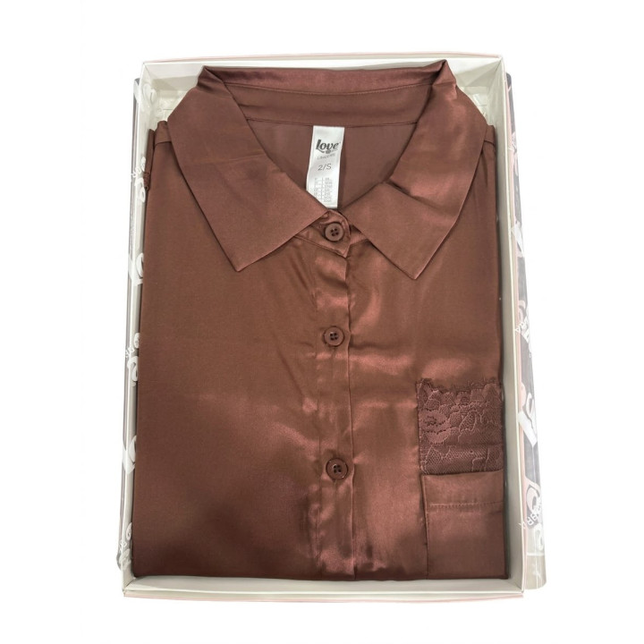 Pigiama aperto in satin con dettagli in pizzo Love and Bra