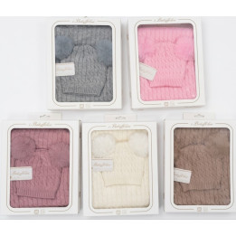 Set Neonato Invernale: Coperta Lavorata a Maglia e Cappellino con Pon-Pon