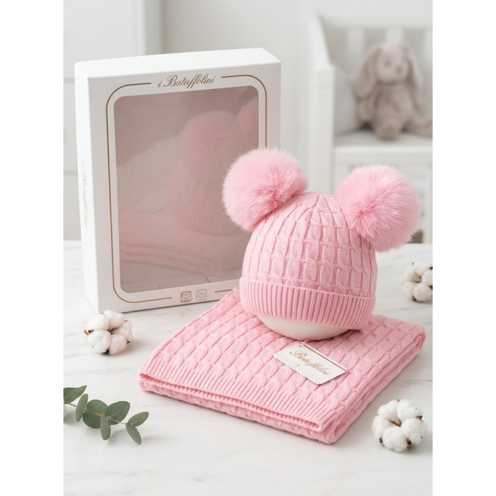 Set Neonato Invernale: Coperta Lavorata a Maglia e Cappellino con Pon-Pon